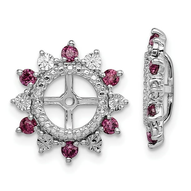 925 Sterling Silver Rhodium Diamond and Rhodolite Garnet Earring Jacket 925 Sterling Silver Rhodium Diamond and Rhodolite Garnet Earring Jacket